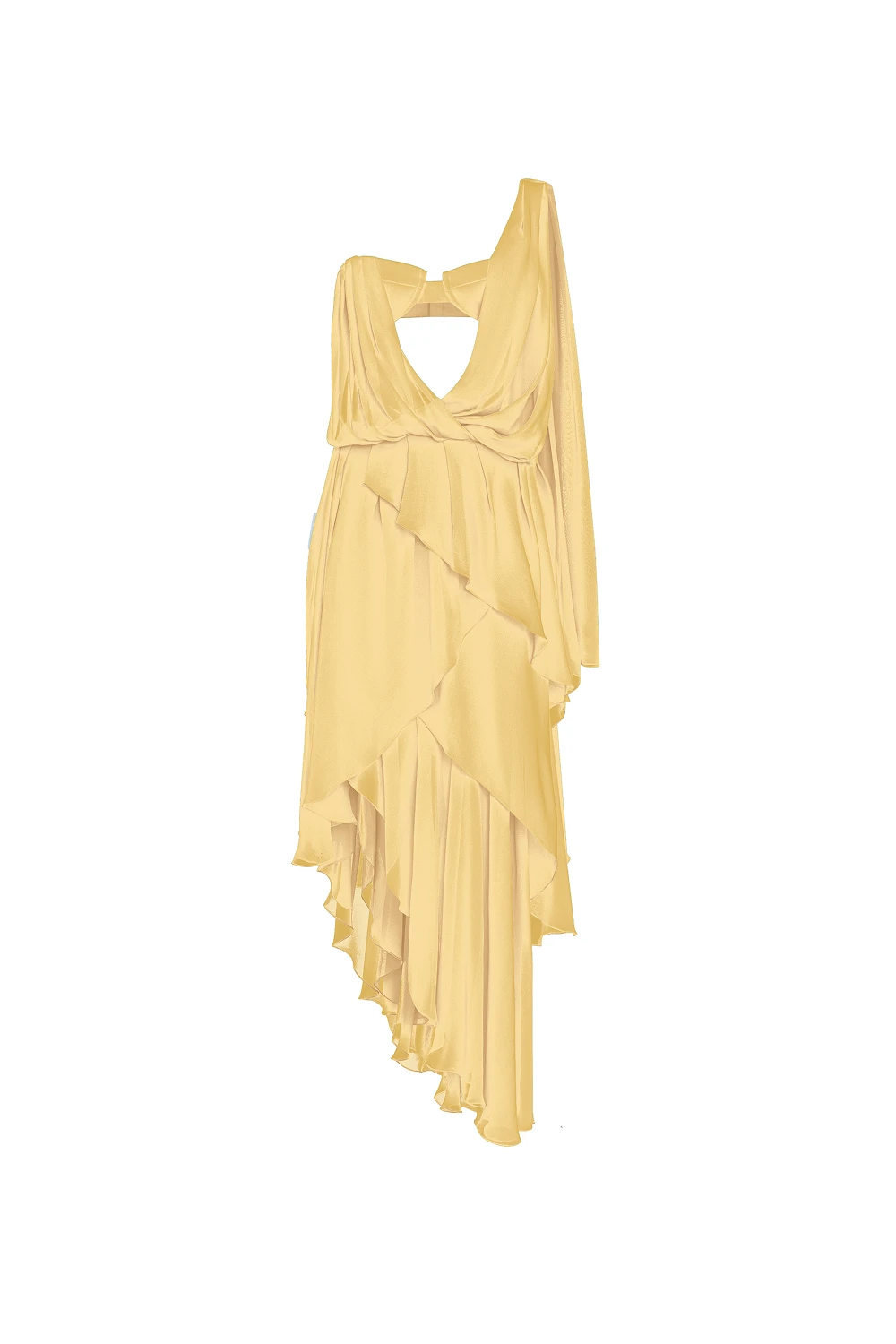 Rasario Chiffon asymmetric maxi dress with draping in Yellow Rasario