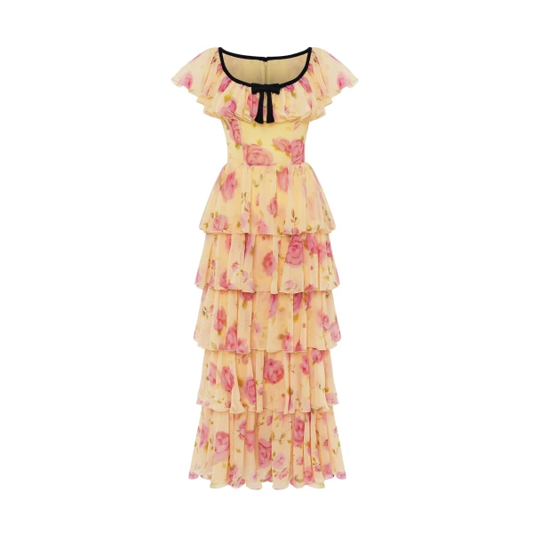 Rasario Printed chiffon maxi dress in Yellow