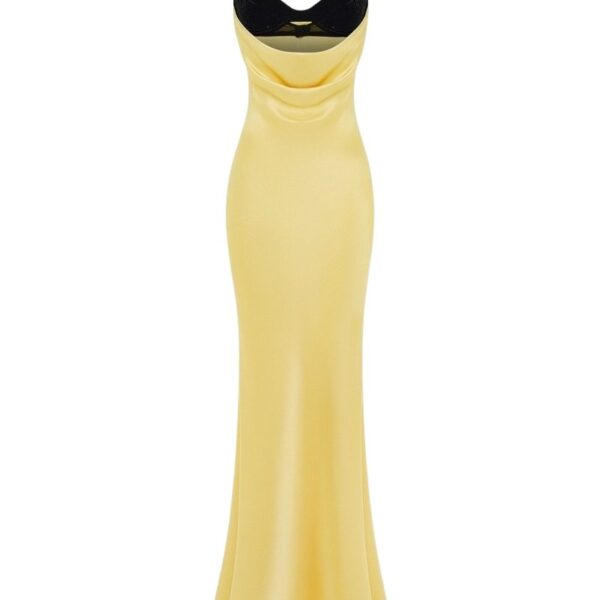 Satin and velvet draped maxi dress in Yellow