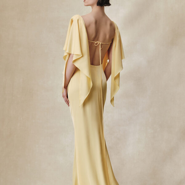 viscose crepe maxi dress with draping and open back