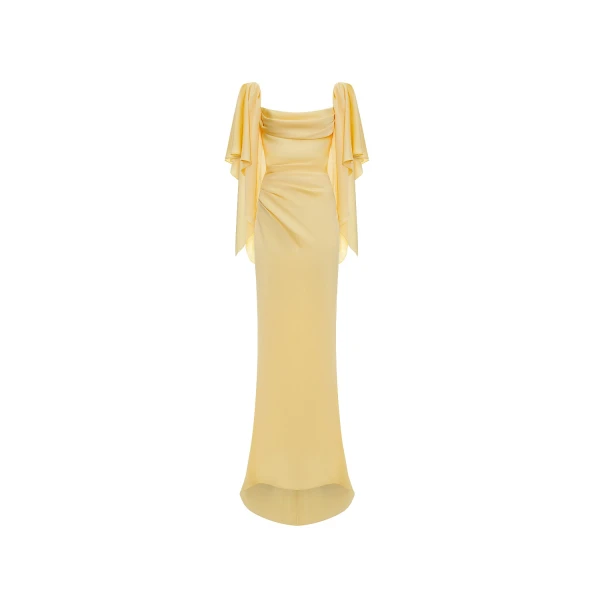 Rasario Viscose crepe maxi dress with draping and open back in Yellow