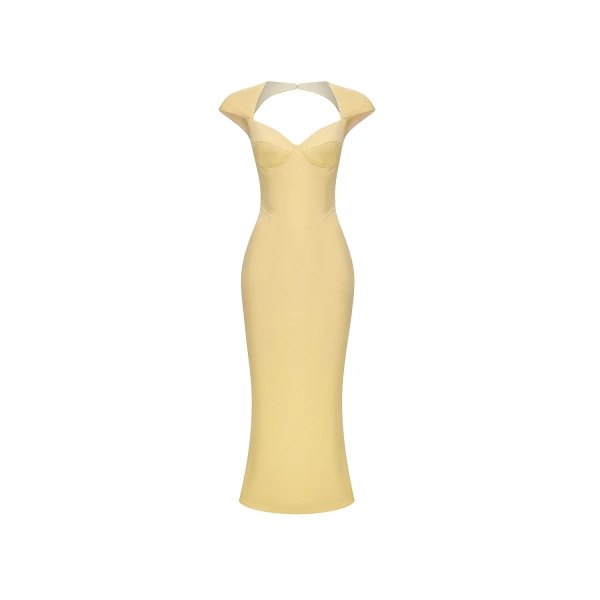 Rasario Viscose crepe midi dress in Yellow