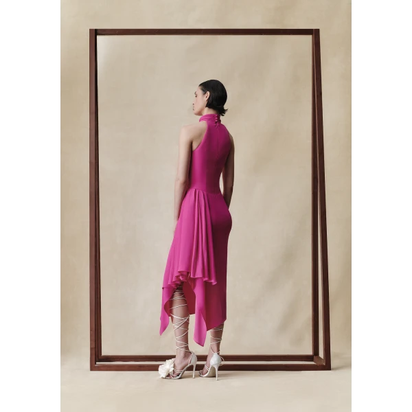 Rasario Viscose crepe midi dress with draping in Yellow, view 3