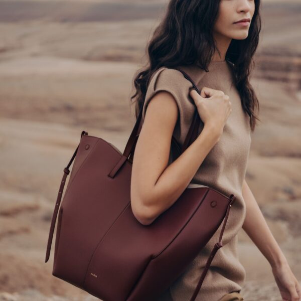 Polène Cyme Tote in Black Cherry Cyme Tote in Black Cherry - Totes & Top-Handle Bags - Parisian Luxury Leather Bag at Coveti