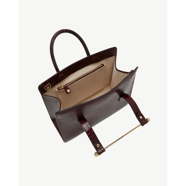 Strathberry Midi Tote in Croc-embossed Leather Burgundy, view 5