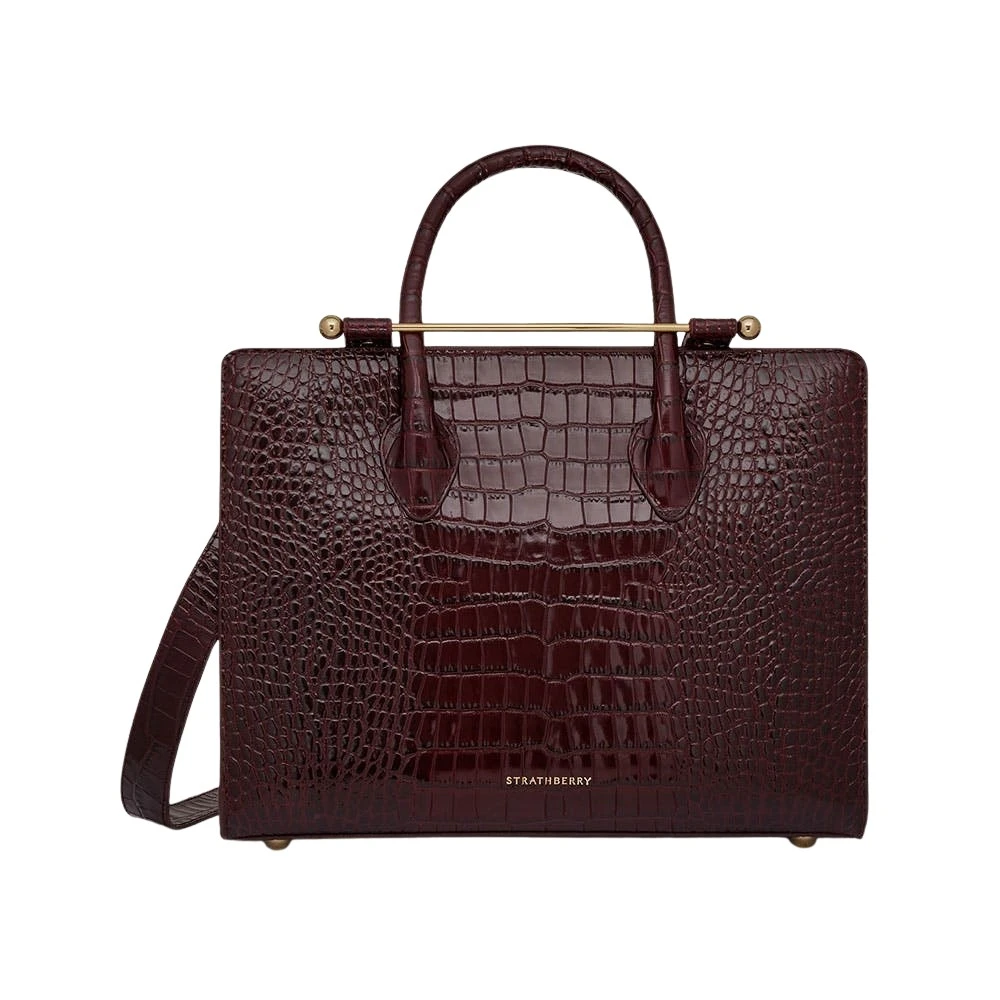 Red-Midi-Tote-in-Croc-embossed-Leather-Burgundy70382_nobg Strathberry Midi Tote bag
