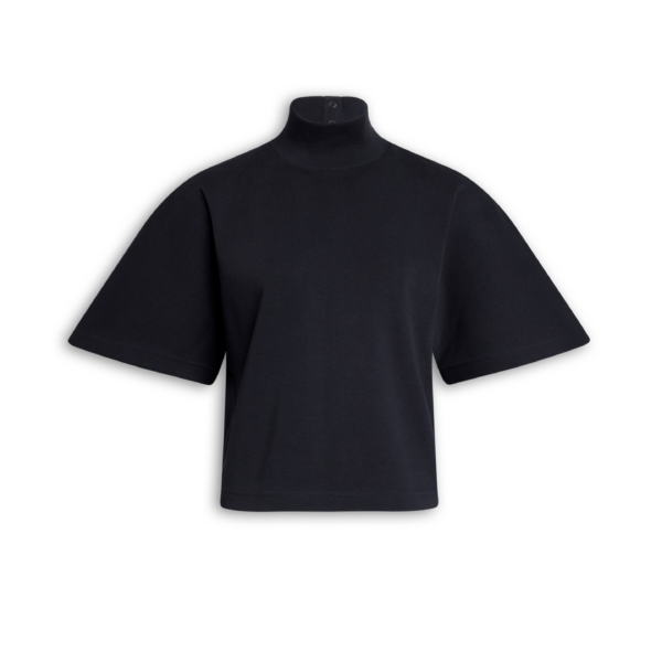 Ribbed Cotton High Neck T Shirt