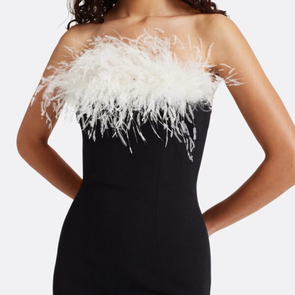 Safiyaa Aerine Midi Dress in Black with Feathers - Dresses - Demi-Couture Evening Wear at Coveti