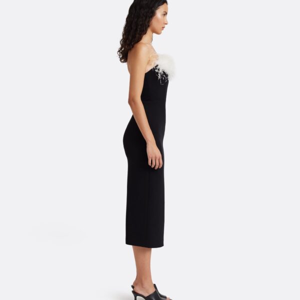 Safiyaa Aerine Midi Dress in Black with Feathers - Dresses - Demi-Couture Evening Wear at Coveti