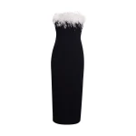 Safiyaa Aerine Midi Dress in Black with Feathers - Dresses - Demi-Couture Evening Wear at Coveti