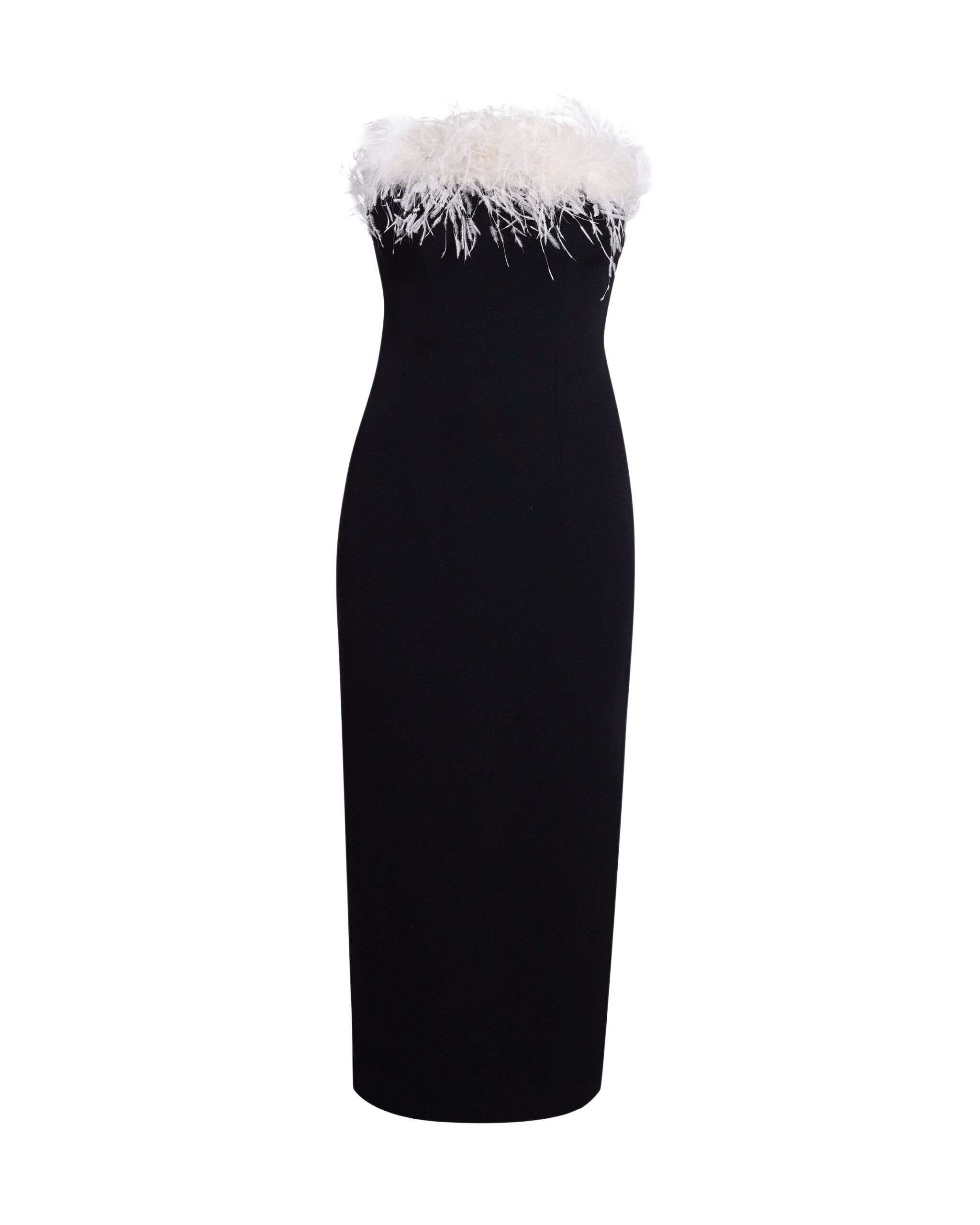Safiyaa Aerine Midi Dress in Black with Feathers - Dresses - Demi-Couture Evening Wear at Coveti