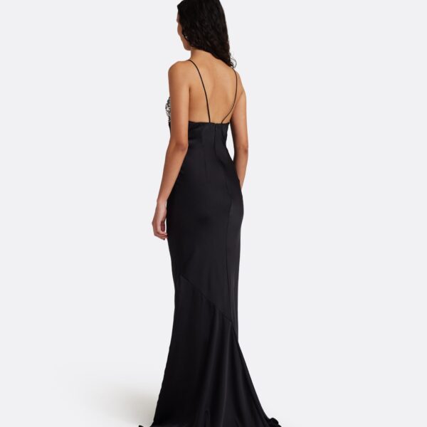 Safiyaa Asia Long Dress in Black with Crystal Embroidery - Dresses - Demi-Couture Evening Wear at Coveti