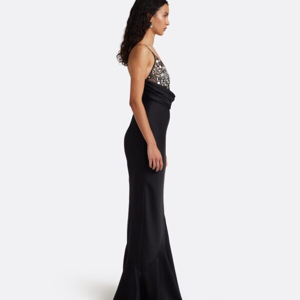Safiyaa Asia Long Dress in Black with Crystal Embroidery - Dresses - Demi-Couture Evening Wear at Coveti