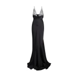 Safiyaa Asia Long Dress in Black with Crystal Embroidery - Dresses - Demi-Couture Evening Wear at Coveti