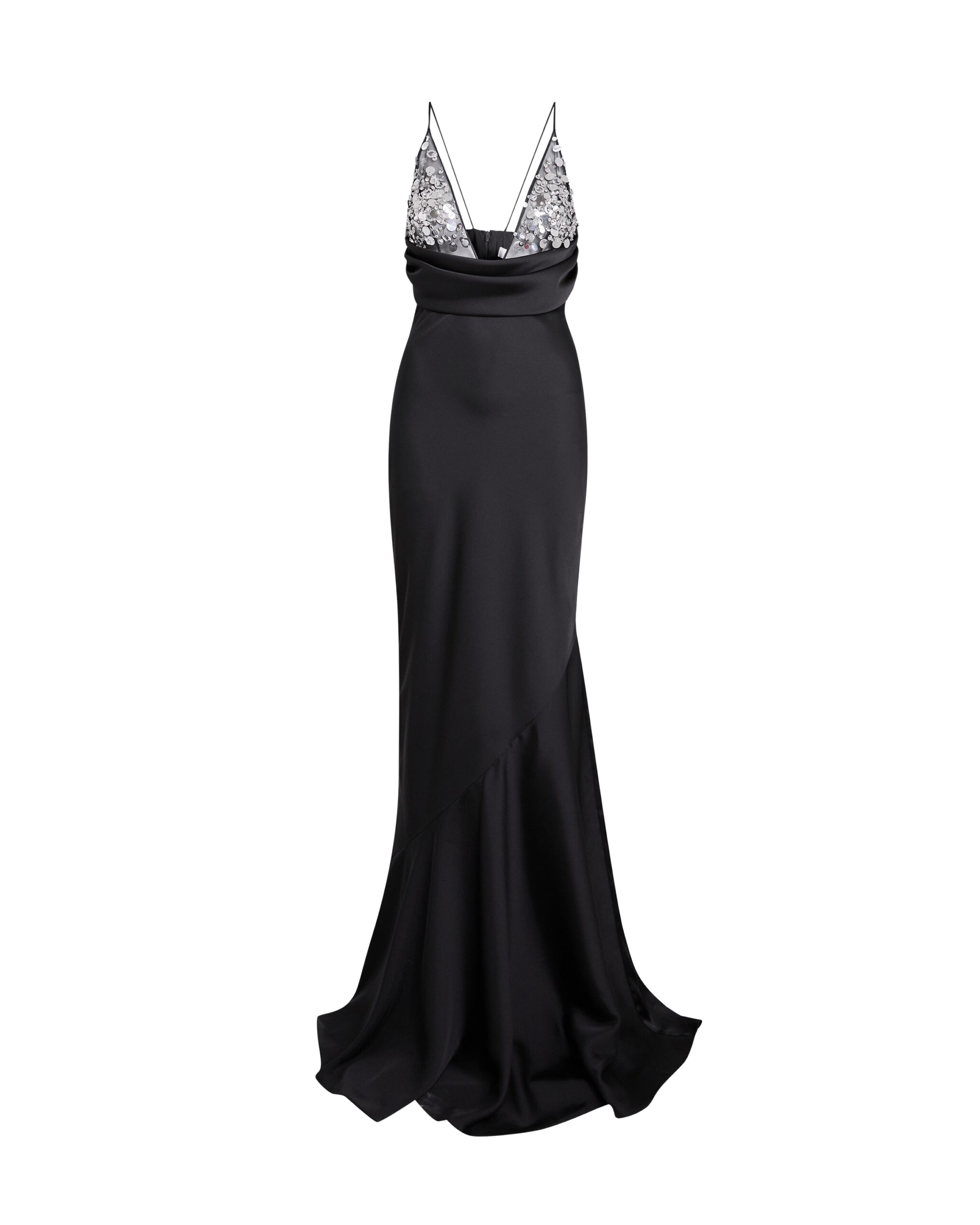 Safiyaa Asia Long Dress in Black with Crystal Embroidery - Dresses - Demi-Couture Evening Wear at Coveti