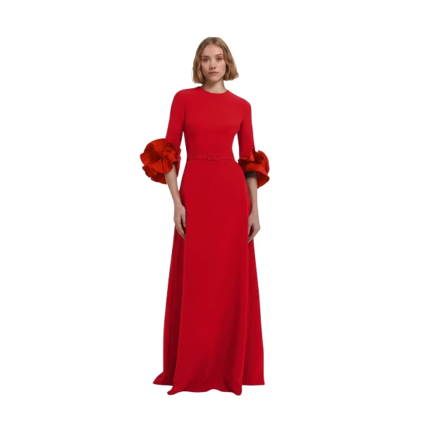 Safiyaa Belen Long Dress in Cherry Red - Dresses - Demi-Couture Evening Wear at Coveti