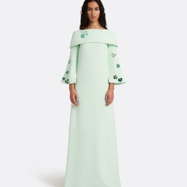 Safiyaa Cielle Long Dress with Pheobe Harness in Sea Glass - Dresses - Demi-Couture Evening Wear at Coveti