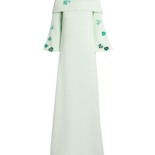 Safiyaa Cielle Long Dress with Pheobe Harness in Sea Glass - Dresses - Demi-Couture Evening Wear at Coveti