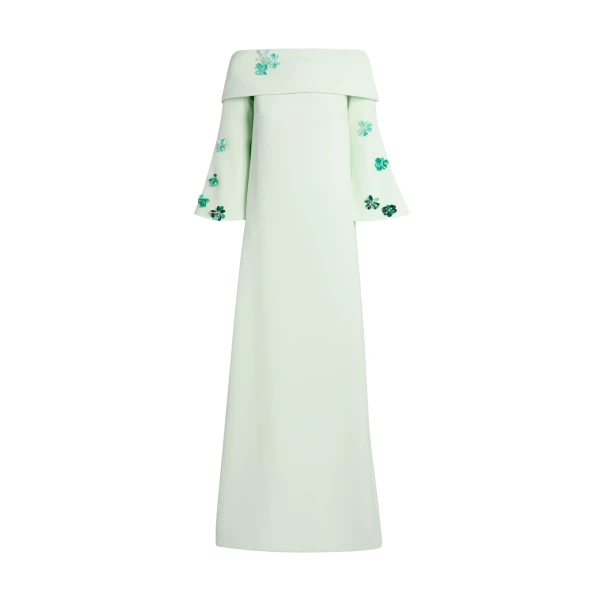 Safiyaa Cielle Long Dress with Pheobe Harness in Sea Glass - Dresses - Demi-Couture Evening Wear at Coveti