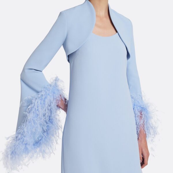 Safiyaa Elise Harness with Maddison Long Dress in Soft Sky with Feathers - Dresses - Demi-Couture Evening Wear at Coveti