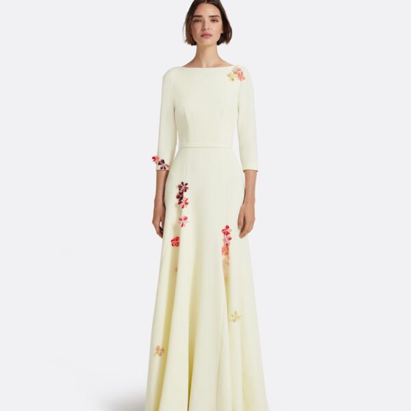 Safiyaa Emilia Long Dress in Sorbet with Pink Embroidery - Dresses - Demi-Couture Evening Wear at Coveti