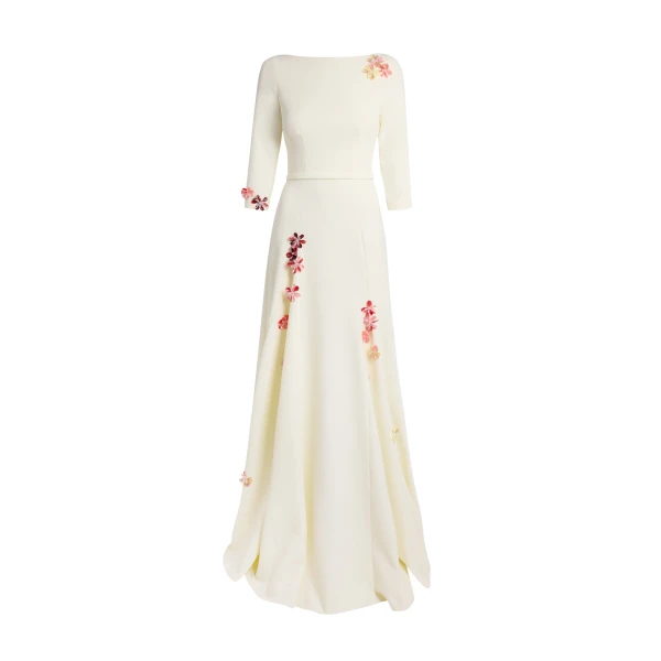 Safiyaa Emilia Long Dress in Sorbet with Pink Embroidery - Dresses - Demi-Couture Evening Wear at Coveti