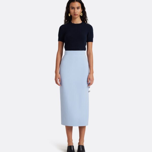 Safiyaa Georgie Skirt in Soft Sky with Crystal Buttons - Skirts - Demi-Couture Evening Wear at Coveti