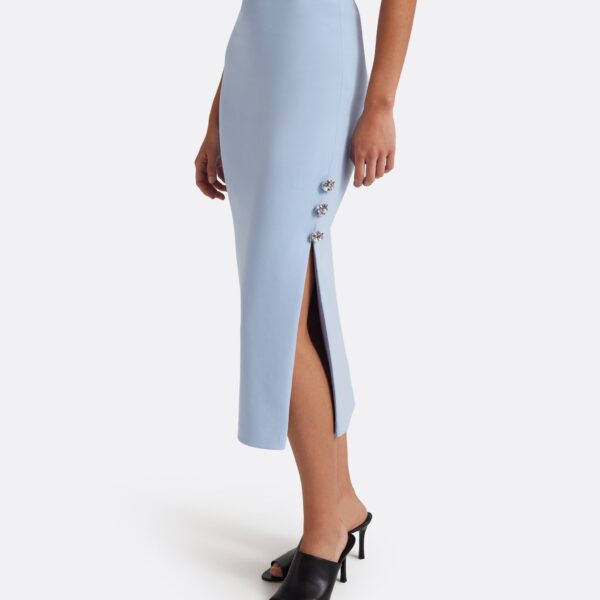 Safiyaa Georgie Skirt in Soft Sky with Crystal Buttons - Skirts - Demi-Couture Evening Wear at Coveti