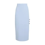 Safiyaa Georgie Skirt in Soft Sky with Crystal Buttons - Skirts - Demi-Couture Evening Wear at Coveti