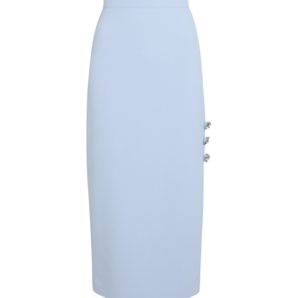 Safiyaa Georgie Skirt in Soft Sky with Crystal Buttons - Skirts - Demi-Couture Evening Wear at Coveti