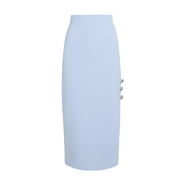 Safiyaa Georgie Skirt in Soft Sky with Crystal Buttons - Skirts - Demi-Couture Evening Wear at Coveti