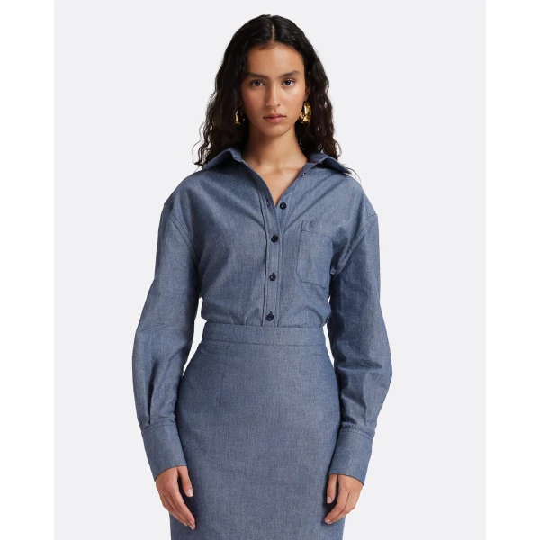 Safiyaa Giada Shirt in Blue Blend - Tops - Demi-Couture Evening Wear at Coveti