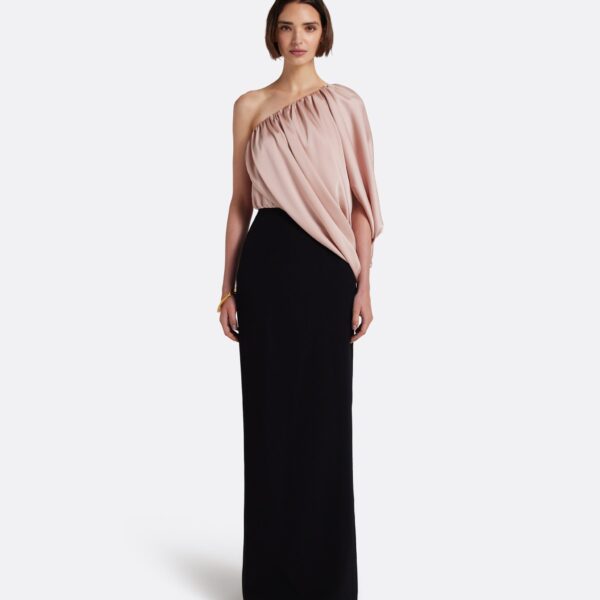 Safiyaa Ines Long Dress in Ballet Pink on Black - Dresses - Demi-Couture Evening Wear at Coveti
