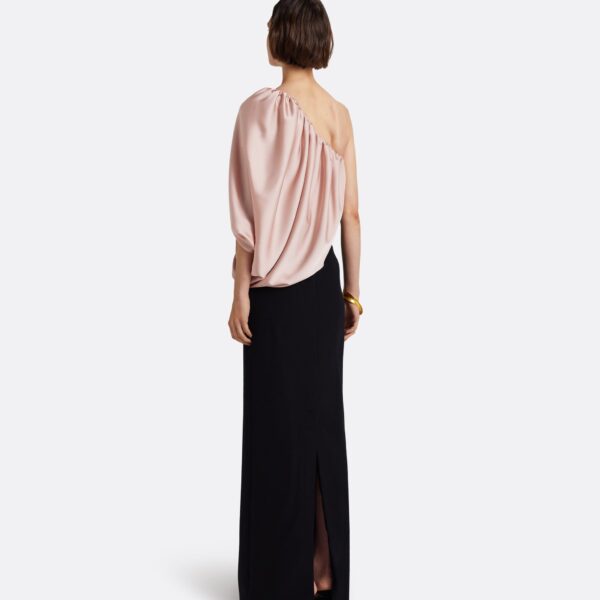Safiyaa Ines Long Dress in Ballet Pink on Black - Dresses - Demi-Couture Evening Wear at Coveti