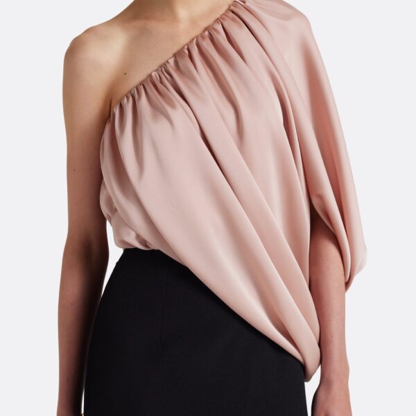 Safiyaa Ines Long Dress in Ballet Pink on Black - Dresses - Demi-Couture Evening Wear at Coveti