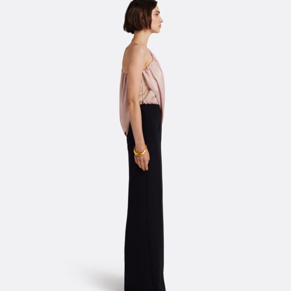 Safiyaa Ines Long Dress in Ballet Pink on Black - Dresses - Demi-Couture Evening Wear at Coveti