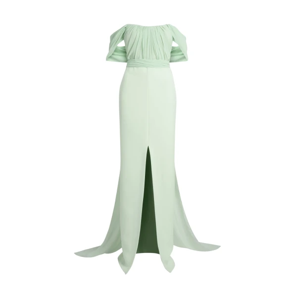 Safiyaa Iselle Dress Long in Sea Glass - Dresses - Demi-Couture Evening Wear at Coveti