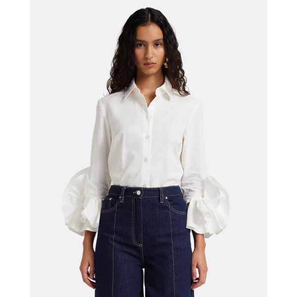 Safiyaa Joanne Shirt in Ivory - Tops - Demi-Couture Evening Wear at Coveti