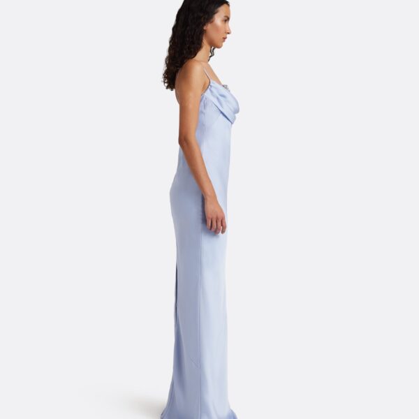 Safiyaa Jules Long Dress in Soft Sky with Crystal Embellishment - Dresses - Demi-Couture Evening Wear at Coveti