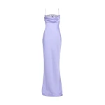 Safiyaa Jules Long Dress in Soft Sky with Crystal Embellishment - Dresses - Demi-Couture Evening Wear at Coveti
