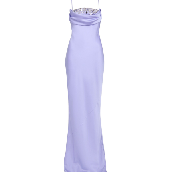 Safiyaa Jules Long Dress in Soft Sky with Crystal Embellishment - Dresses - Demi-Couture Evening Wear at Coveti