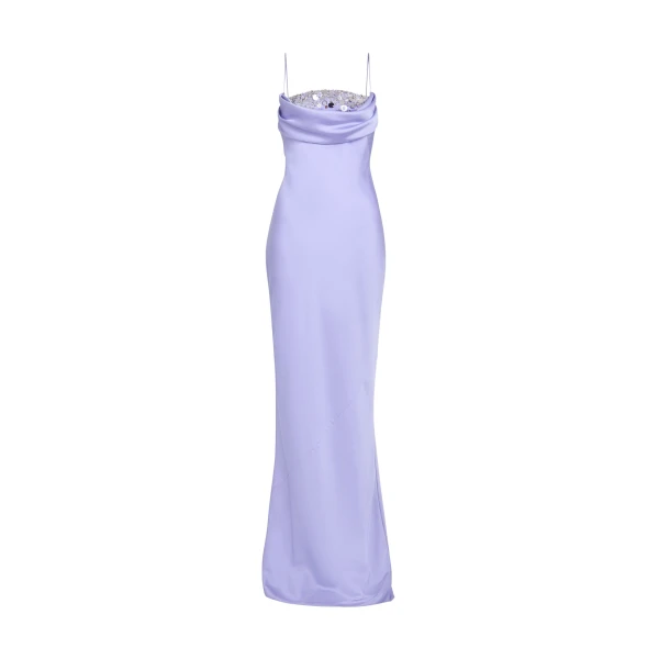 Safiyaa Jules Long Dress in Soft Sky with Crystal Embellishment - Dresses - Demi-Couture Evening Wear at Coveti