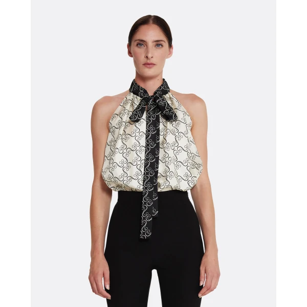 Safiyaa Letizia Top in Black on Ecru - Tops - Demi-Couture Evening Wear at Coveti