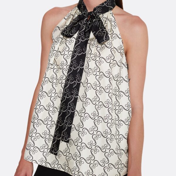 Safiyaa Letizia Top in Black on Ecru - Tops - Demi-Couture Evening Wear at Coveti