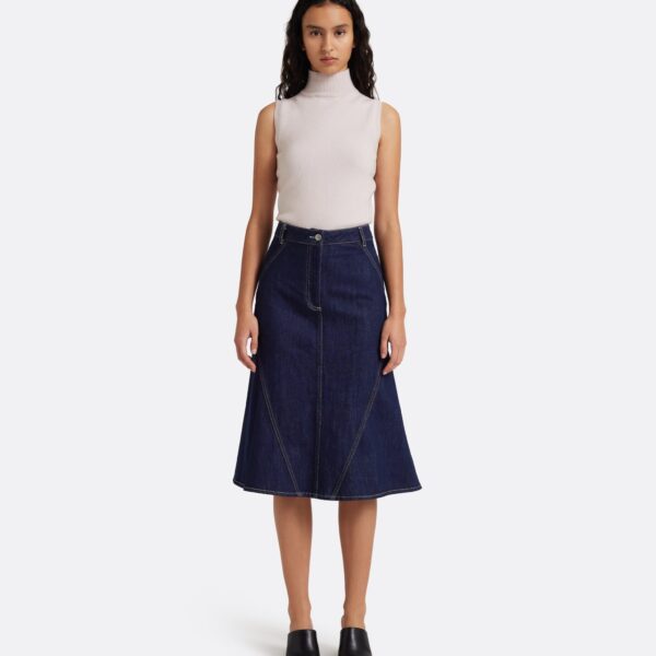 Safiyaa Luisella Denim Skirt in Dark Wash - Skirts - Demi-Couture Evening Wear at Coveti