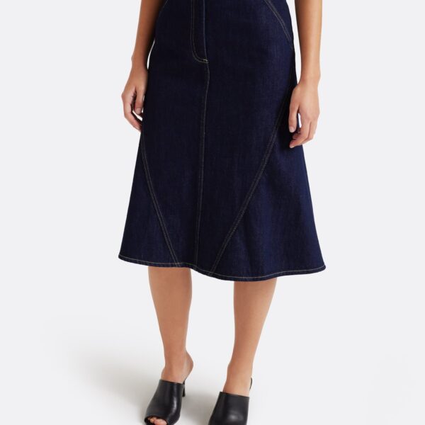 Safiyaa Luisella Denim Skirt in Dark Wash - Skirts - Demi-Couture Evening Wear at Coveti