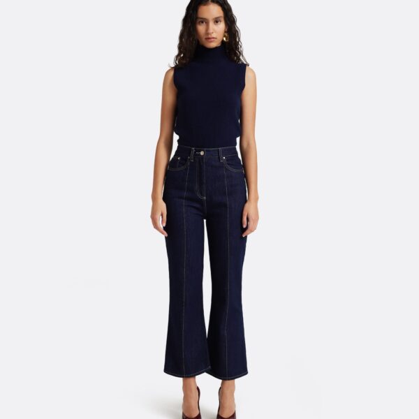 Safiyaa Marietta Denim Trouser in Dark Wash - Pants - Demi-Couture Evening Wear at Coveti