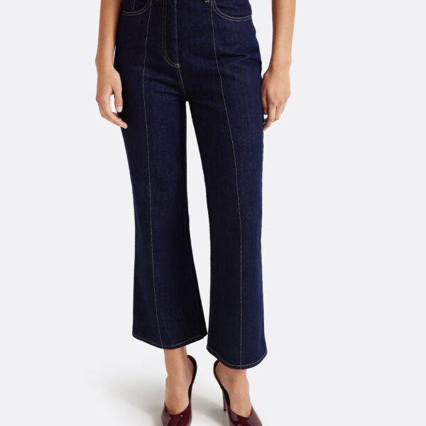 Safiyaa Marietta Denim Trouser in Dark Wash - Pants - Demi-Couture Evening Wear at Coveti