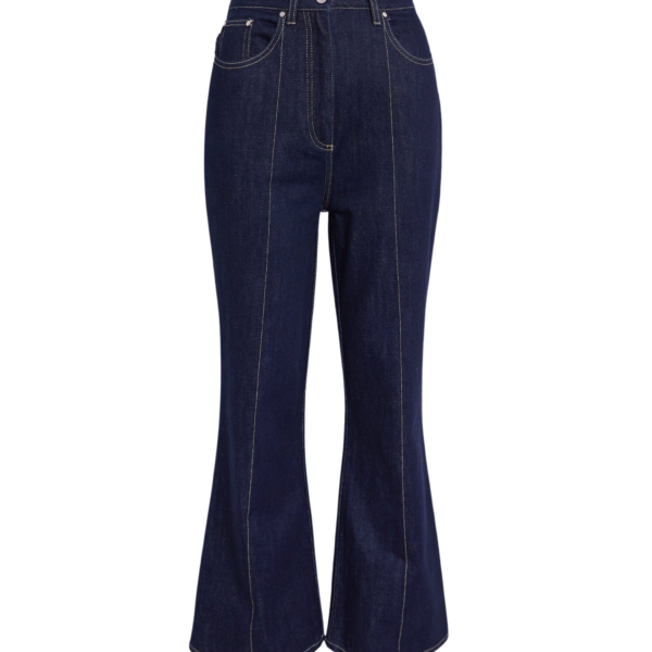 Safiyaa Marietta Denim Trouser in Dark Wash - Pants - Demi-Couture Evening Wear at Coveti