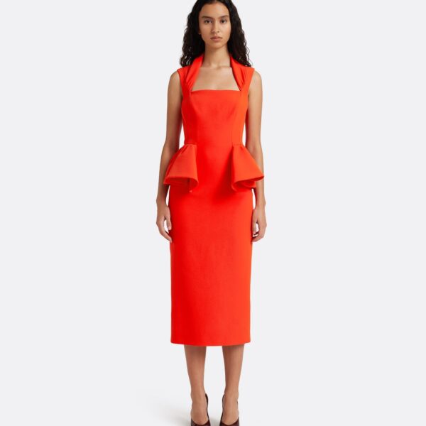 Safiyaa Milou Midi Dress in Apple Red - Dresses - Demi-Couture Evening Wear at Coveti